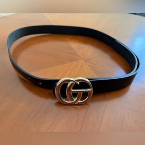 Black Leather Belt with Gold Buckle